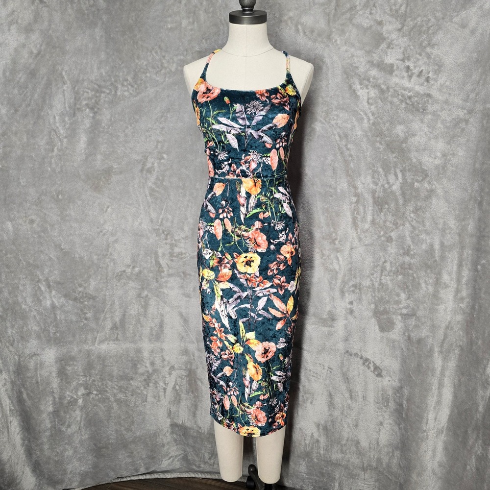 Forest Fairy Velvet Bodycon Dress Women Small‎ Midi Cocktail Party Romantic